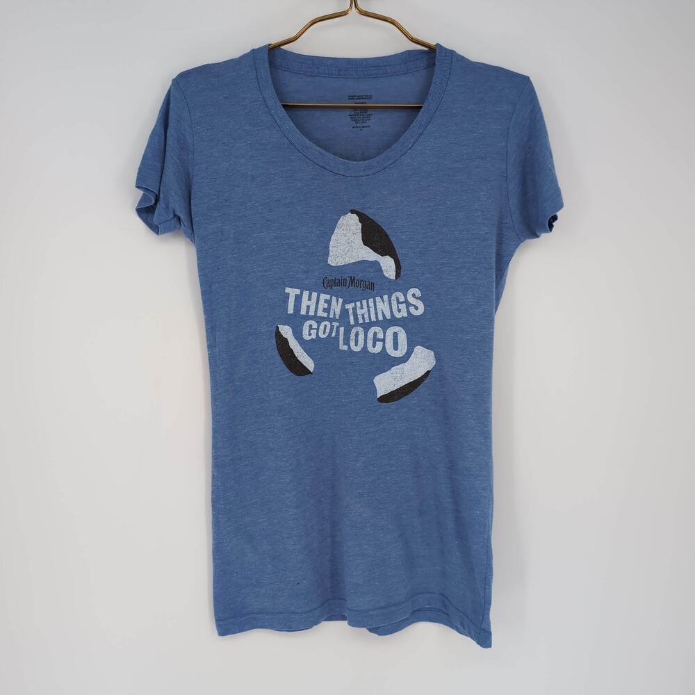 Captain Morgan Loco Nut Blue Women's Round Neck Graphic T-Shirt - Size M - GUC